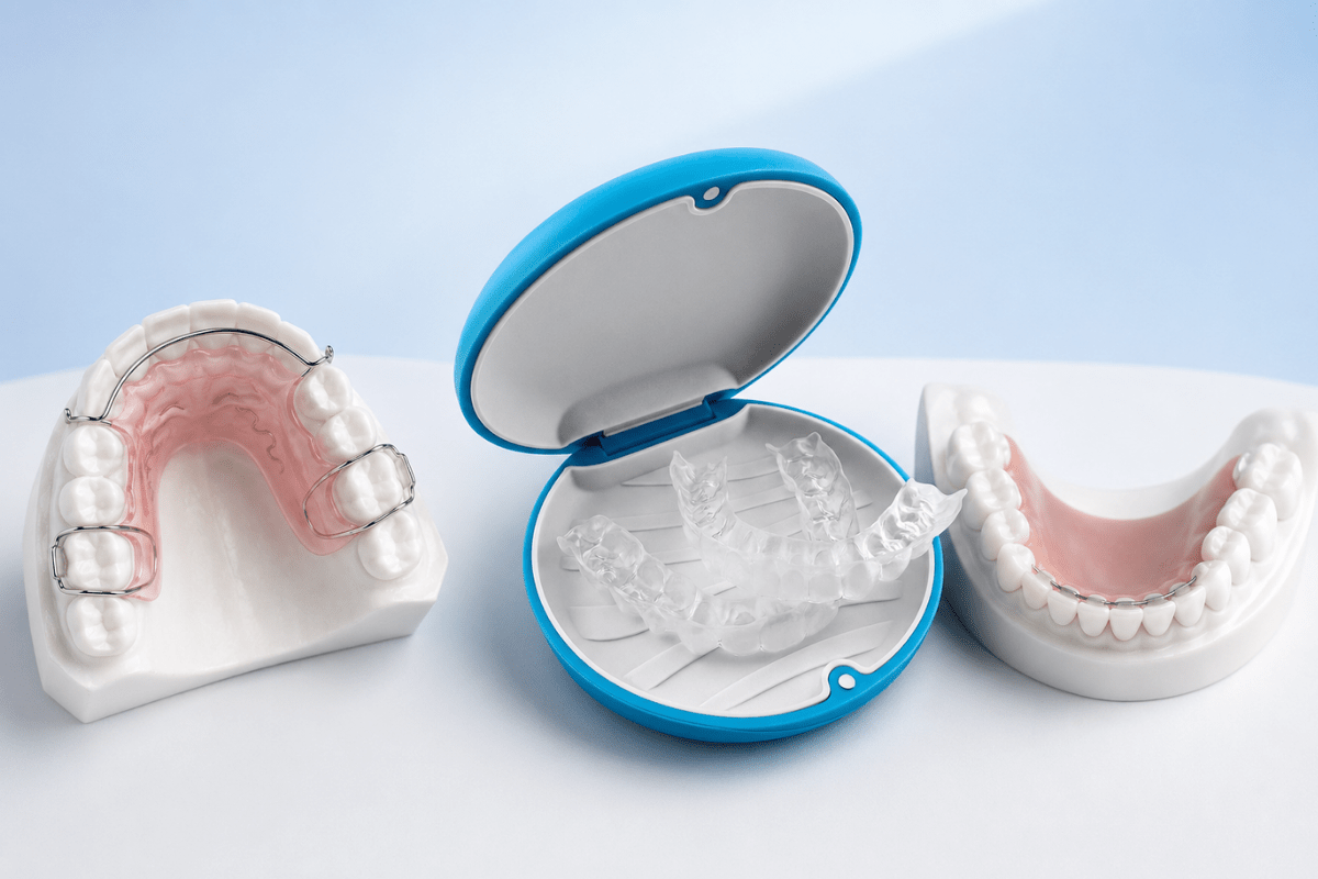 Different orthodontic retainers used to keep teeth straight after braces