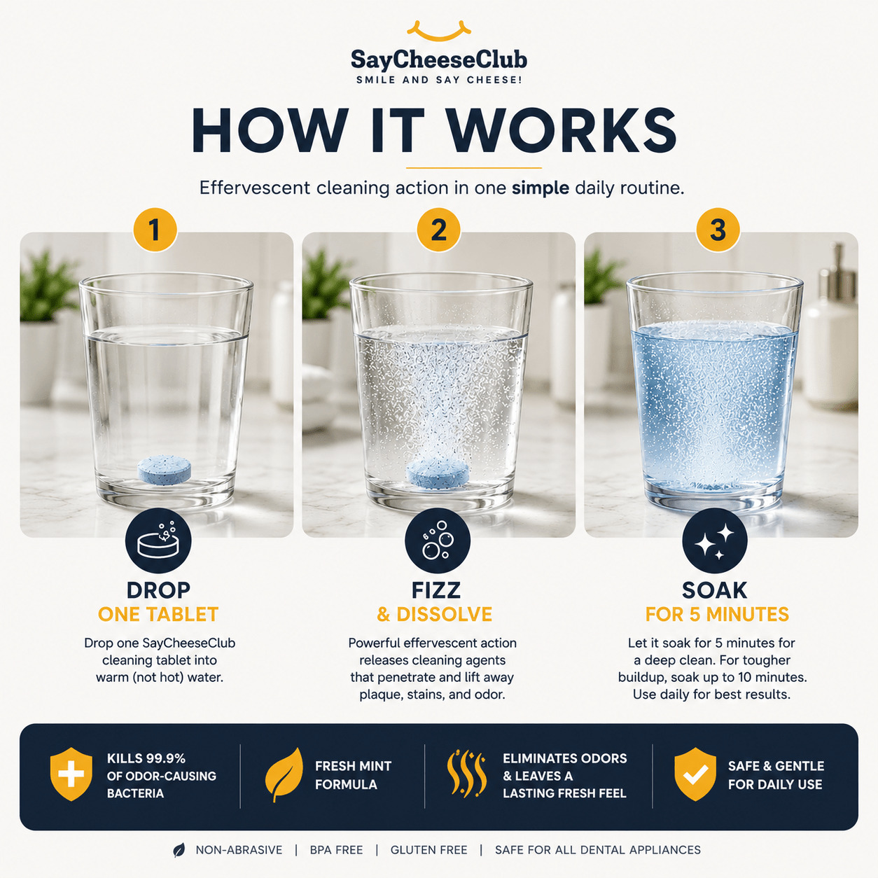 Easy to use retainer and denture cleaner tablets.