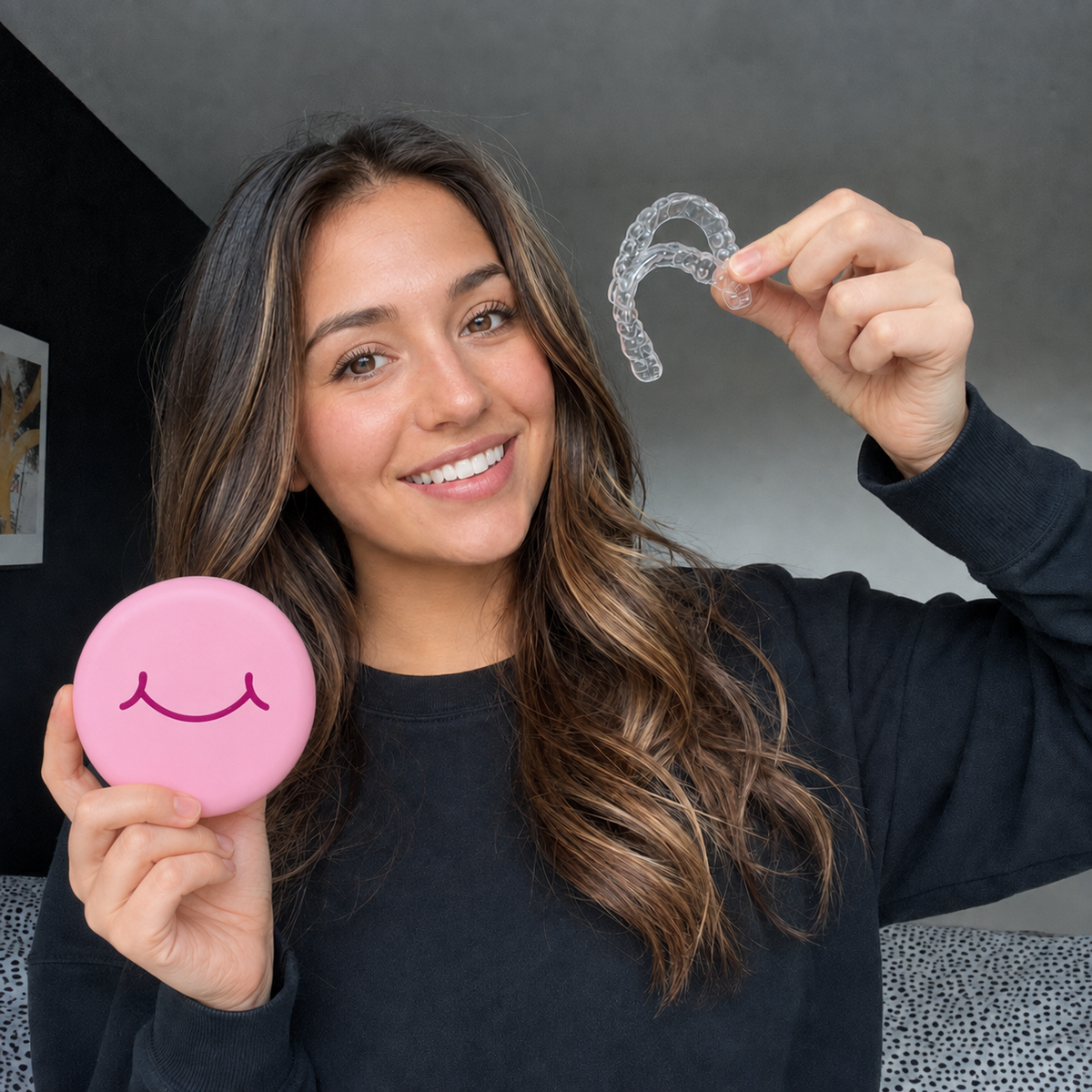 SayCheeseClub clear retainer with the premium pink case
