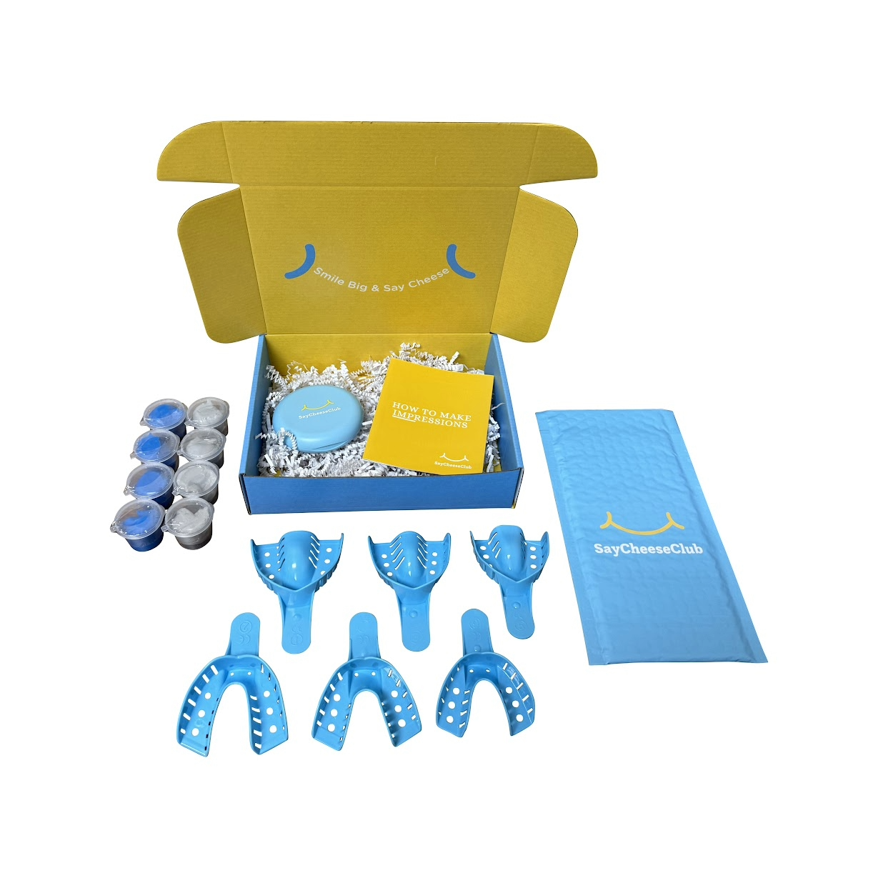 Impression kit for at home retainers, night guards and teeth whitening kits.