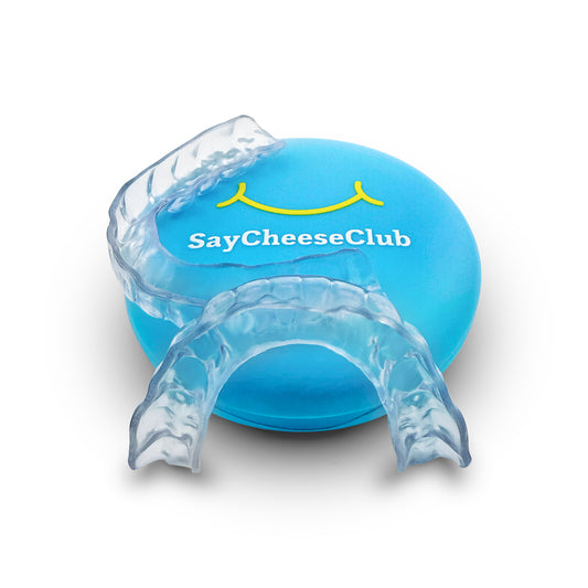 Custom hybrid night guard upper and lower set designed for brux, TMJ support, and occlusal protection